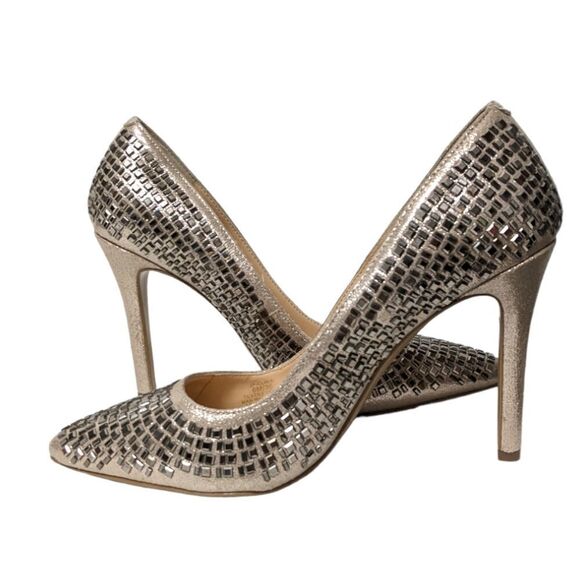 JESSICA SIMPSON Claya Metallic Faux Suede Rhinestone Heels 6 - Picture 7 of 12